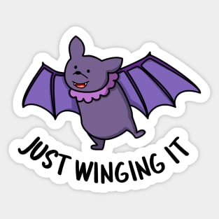 Just Winging It Cute Bat Pun Sticker